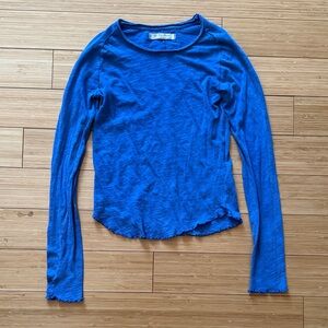 We The Free Blue Long Sleeve Top w lettuce edges
